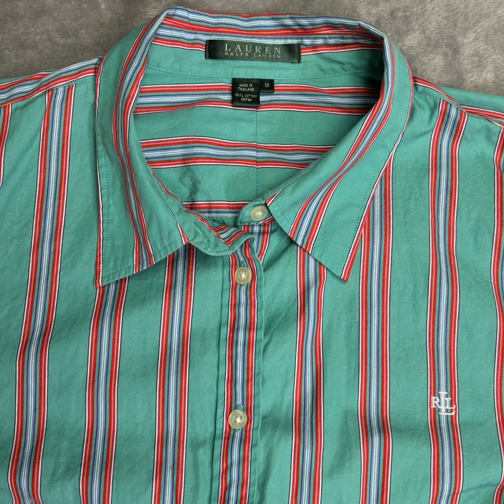 Lauren Ralph Lauren Green Striped Button Down Shirt